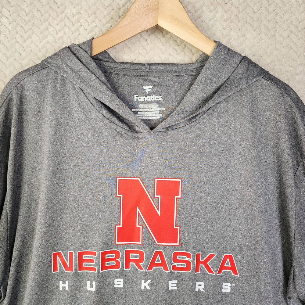 Fanatics Nebraska Huskers Gray Hooded Short Sleeve Shirt Mens 2XL